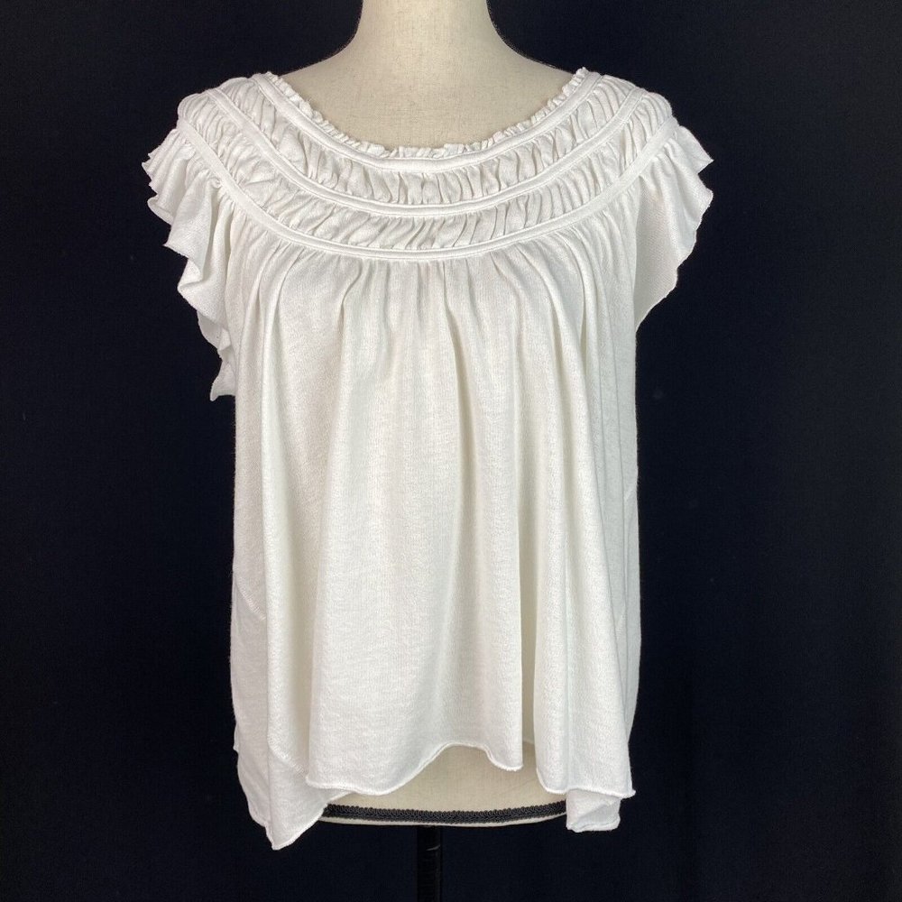 UO We The Free White Blouse Womens XS Gathered Neckline Lightweight Gauzy
